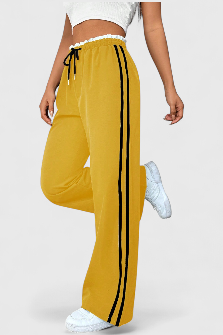 Side Stripe Drawstring High Waist Wide Leg Track Pants
