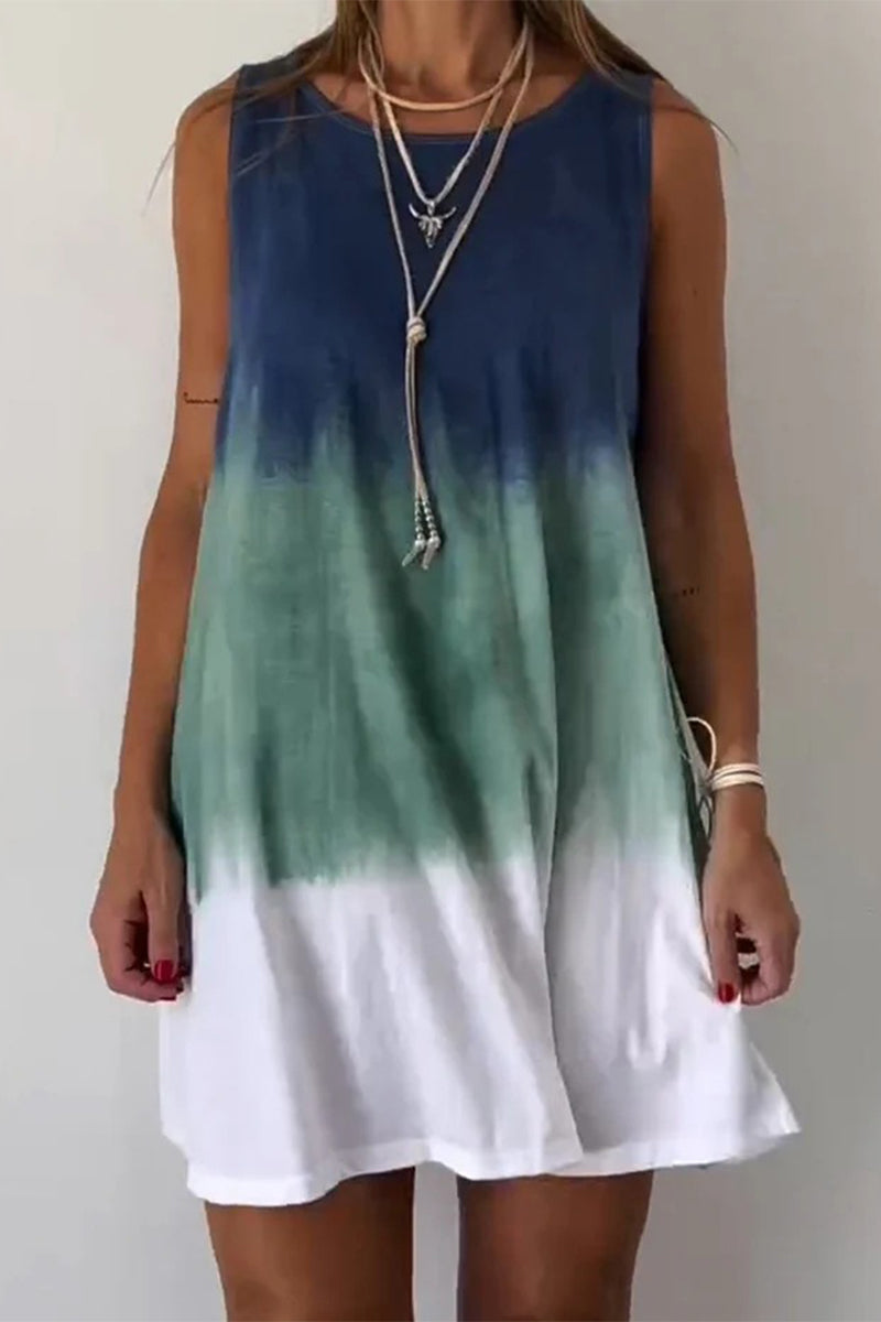 Sleeveless Round Neck Tie Dye Knit Mini Summer Dress
