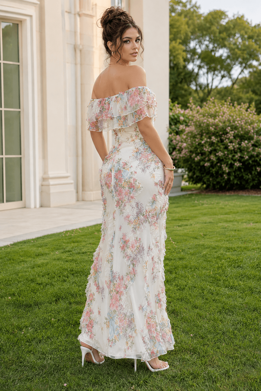 Off-the-Shoulder Bodycon Floral Dress