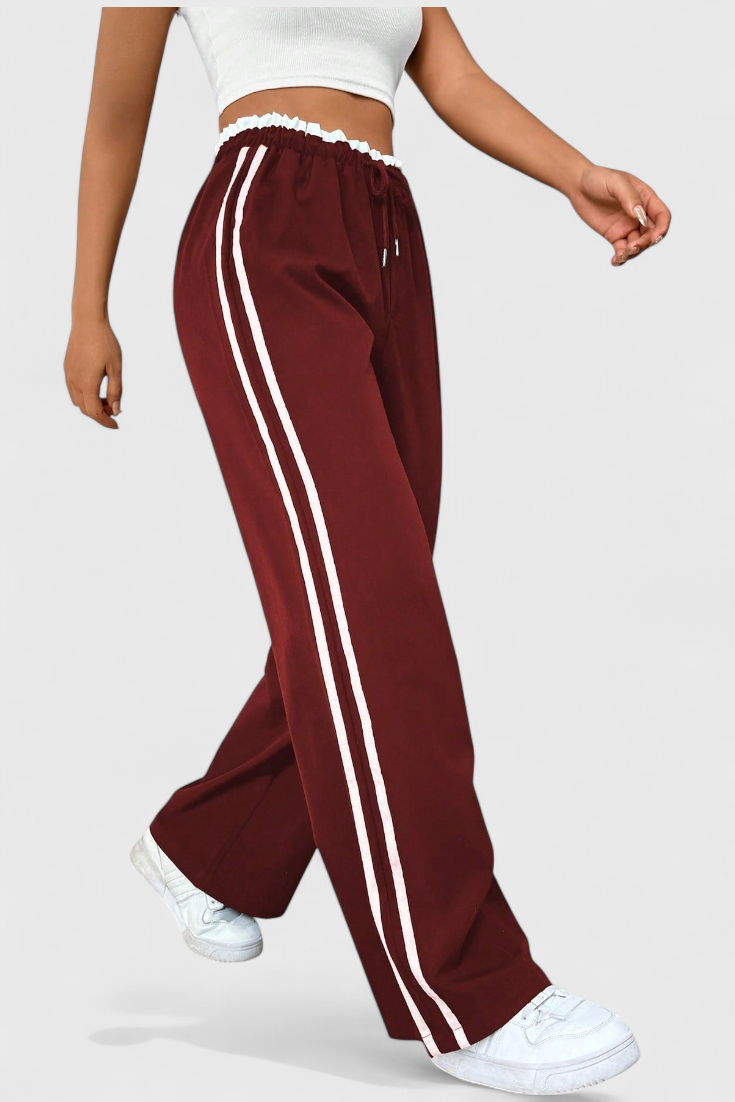 Side Stripe Drawstring High Waist Wide Leg Track Pants 4