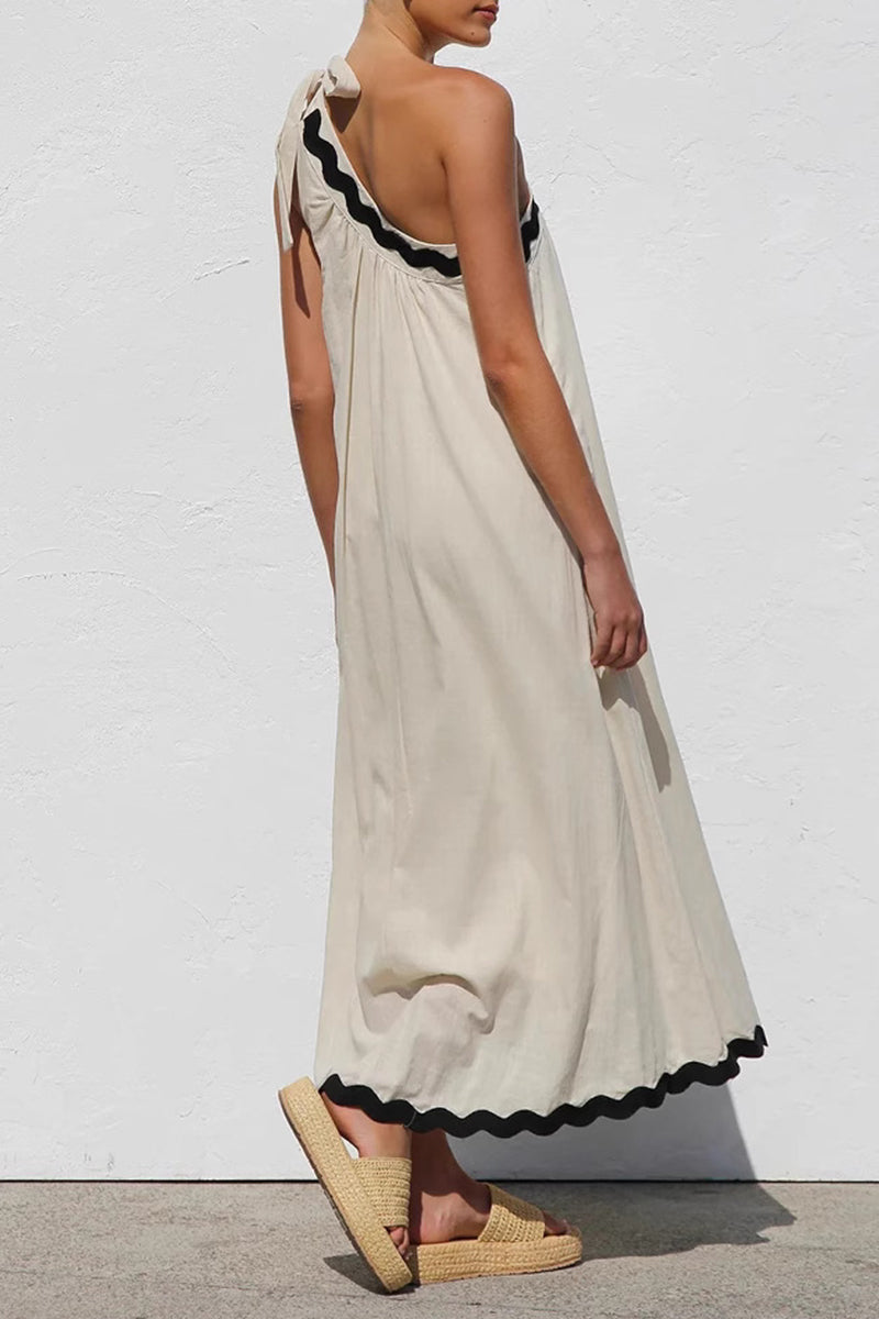 Deep V-Neck Lantern Sleeve Belted High Low Satin Maxi Dress - View 4