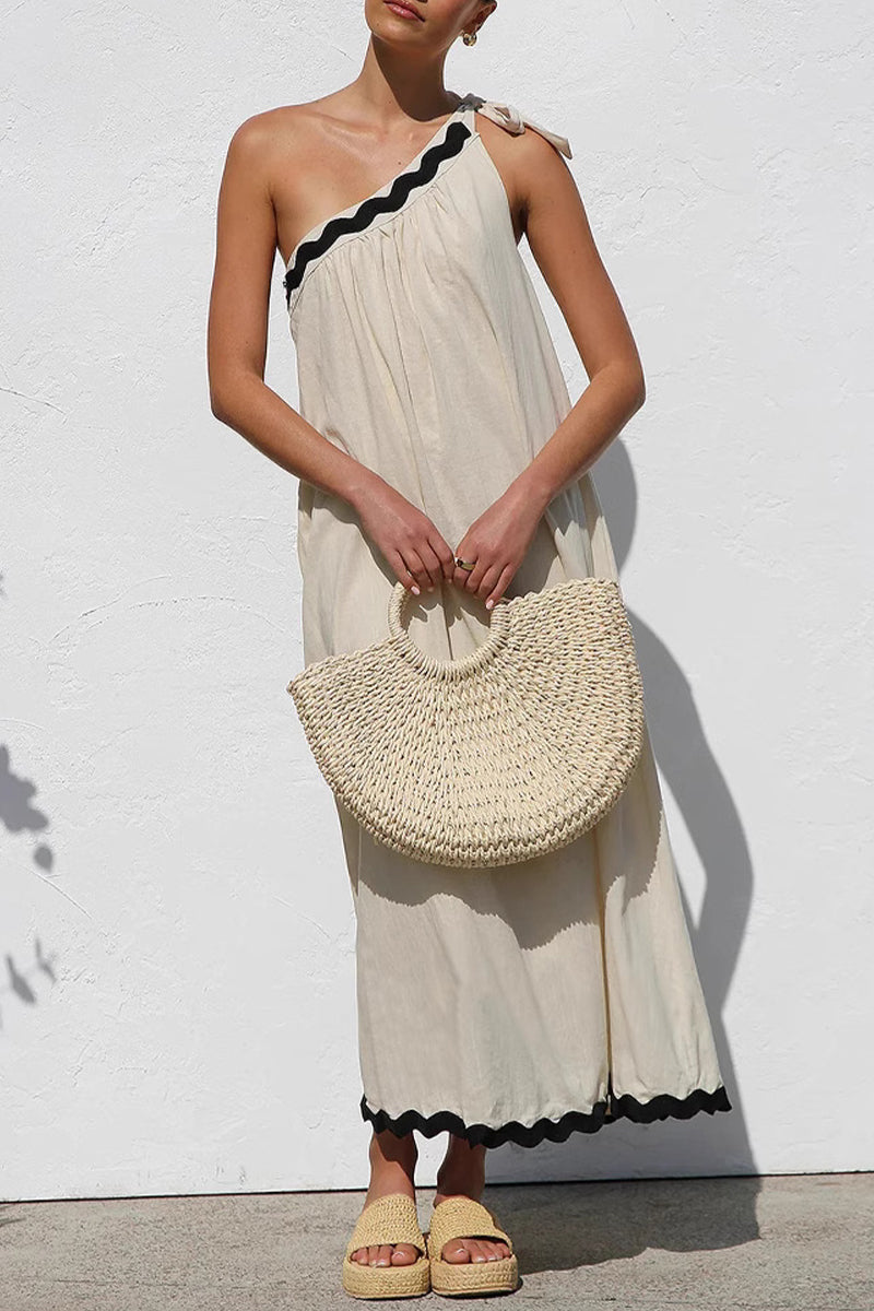 Deep V-Neck Lantern Sleeve Belted High Low Satin Maxi Dress