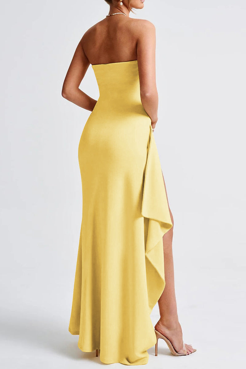 Satin Deep V-Neck Long Sleeve Bodycon Maxi Dress - View 3