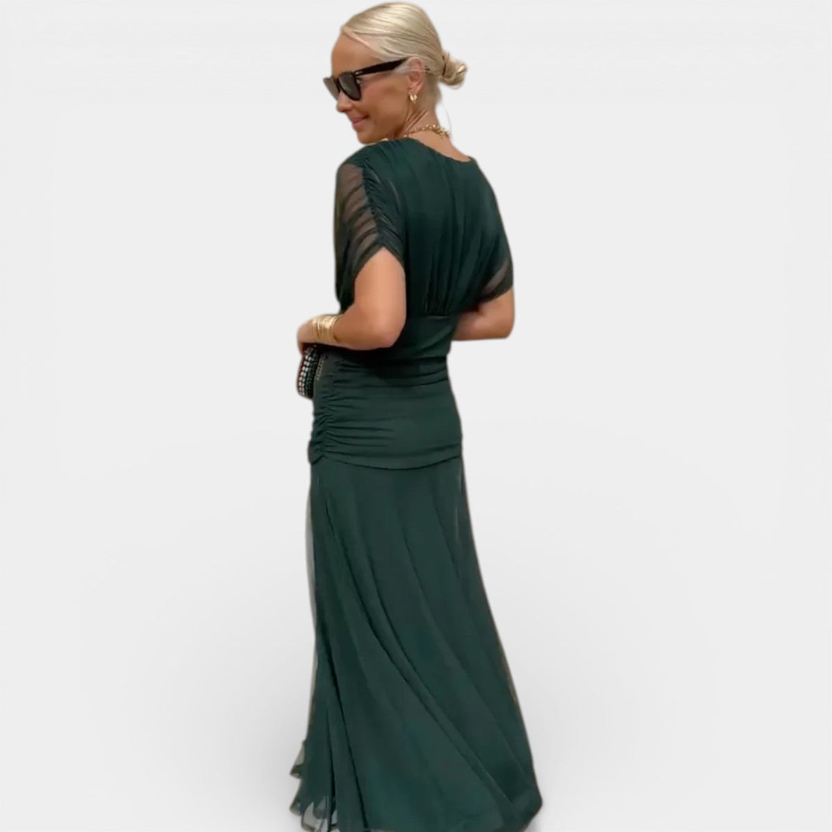 Surplice V-Neck Short Sleeve Ruched Waist Mesh Maxi Dress 2