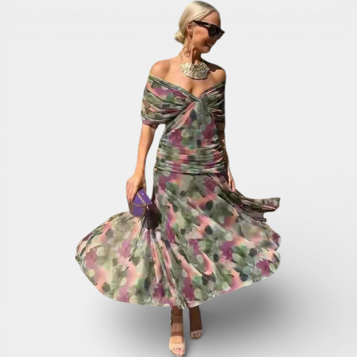 Surplice V-Neck Short Sleeve Ruched Waist Mesh Maxi Dress 10