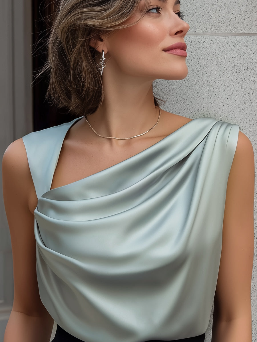 Satin Asymmetric Draped Neck Sleeveless Top 3