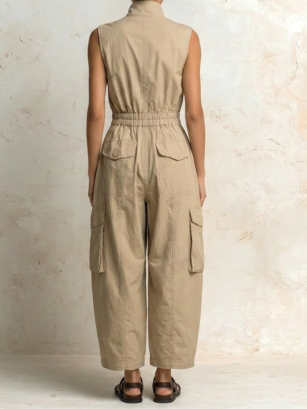 Sleeveless Zip Front Cargo Wide Leg Jumpsuit 2