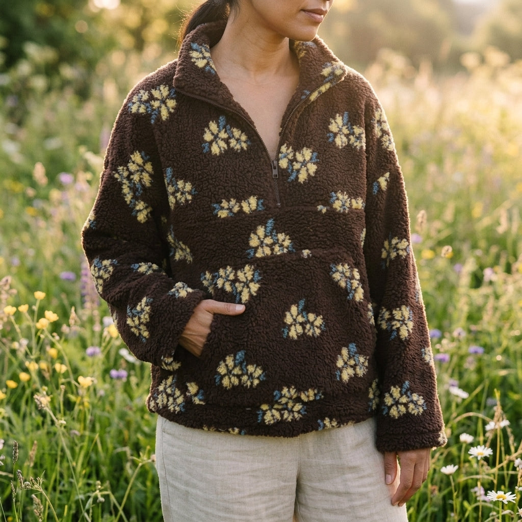 Floral Sherpa Fleece Half Zip Pullover 4