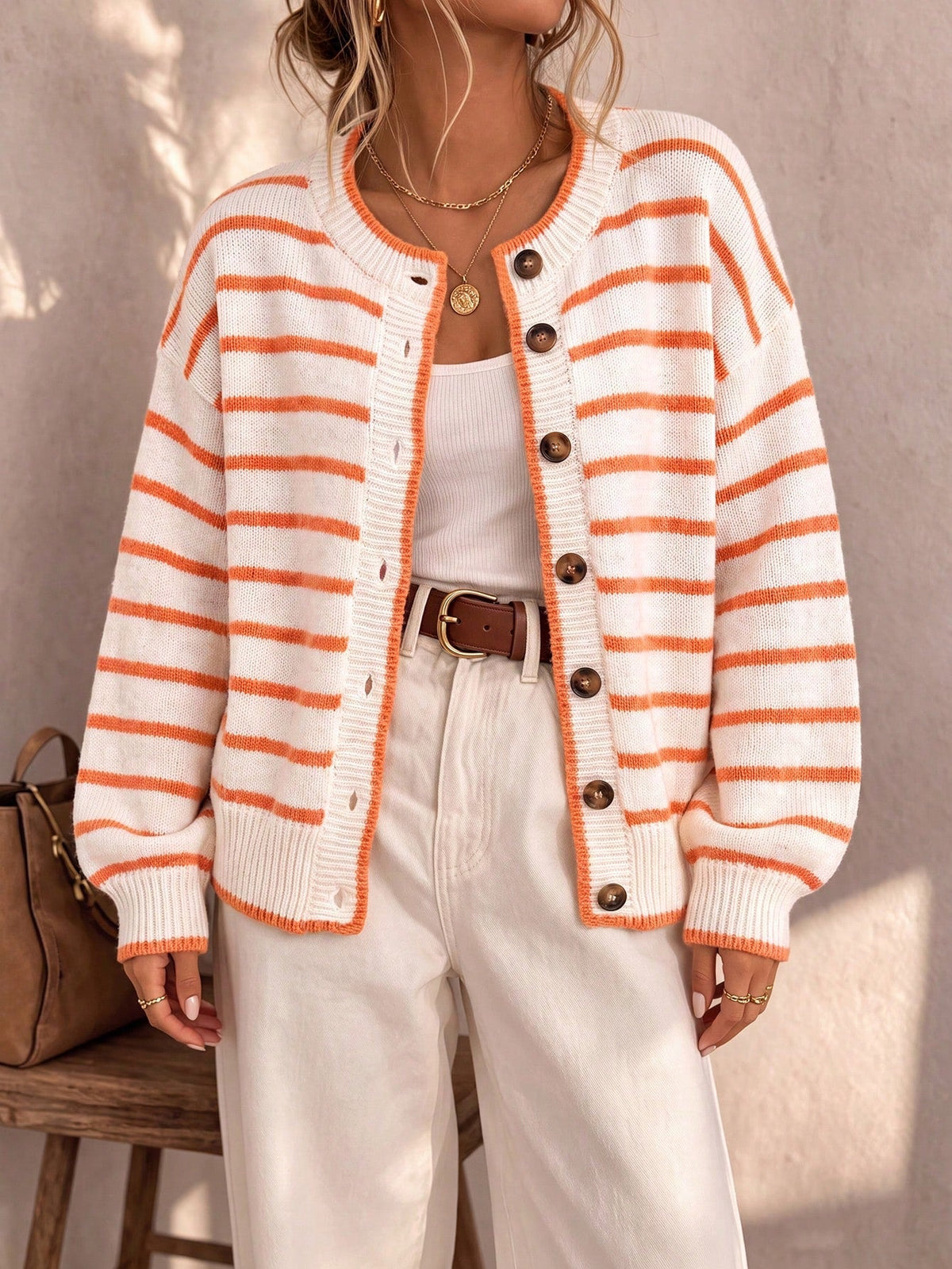 Striped Button Front Knit Cardigan 4