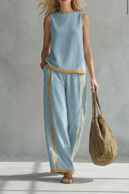 Contrast Trim Sleeveless Top and Wide Leg Pants Two Piece Set 4