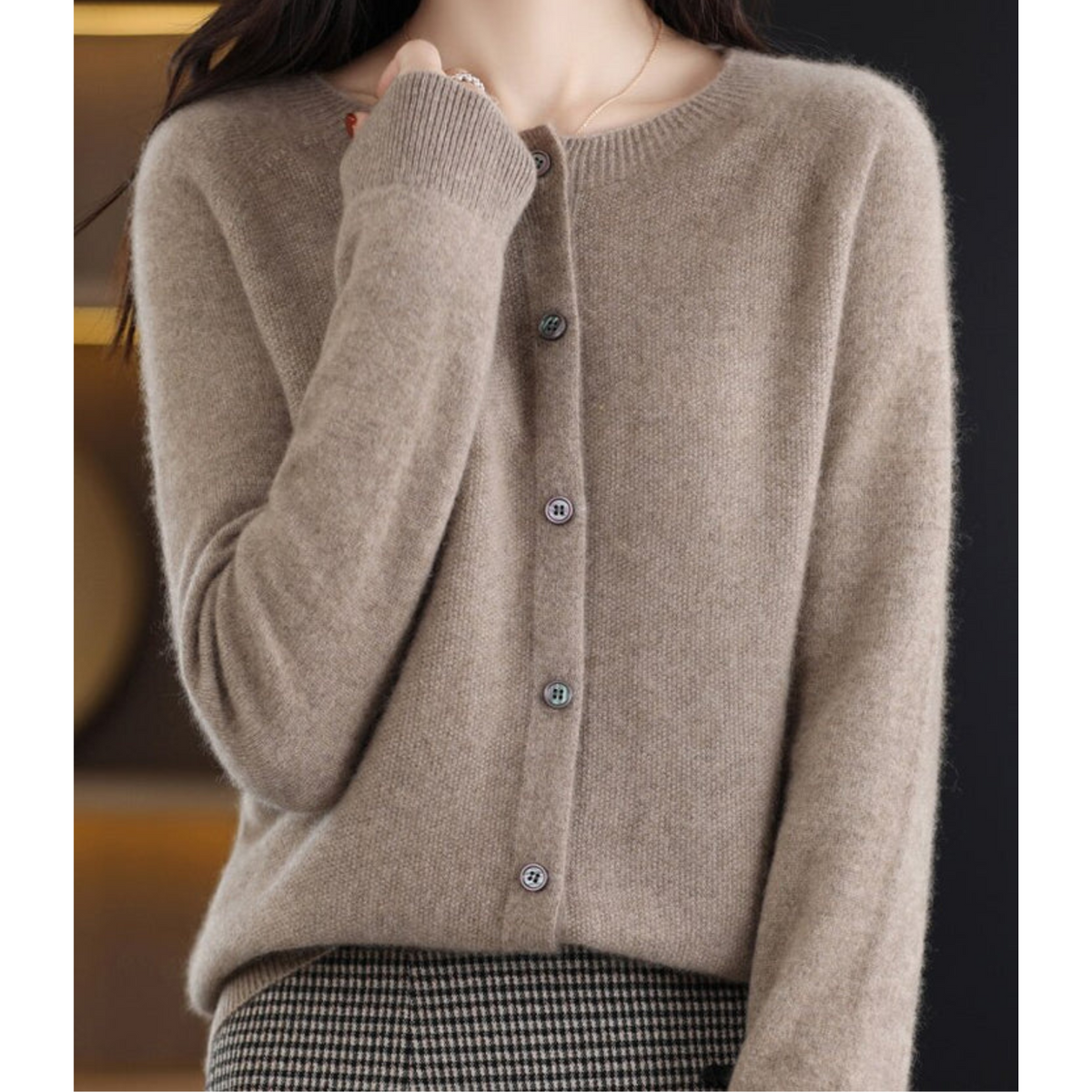 Round Neck Button Front Long Sleeve Knit Cardigan 11