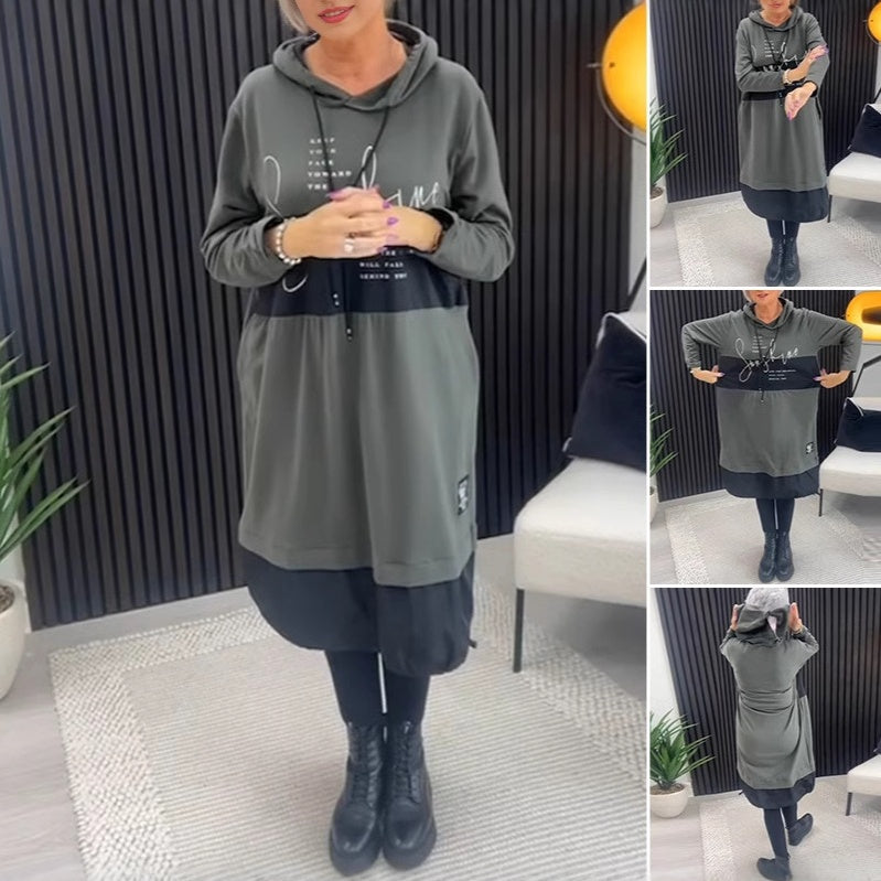 Graphic Print Drawstring Oversized High Low Hoodie Dress 2