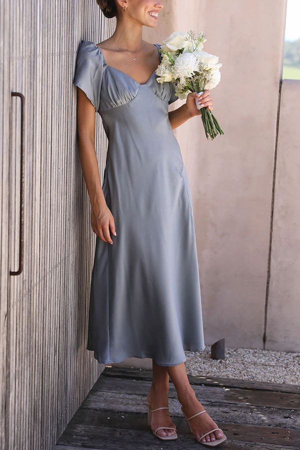 Pure Love Satin Butterfly Sleeve Slit Midi Dress - View 6