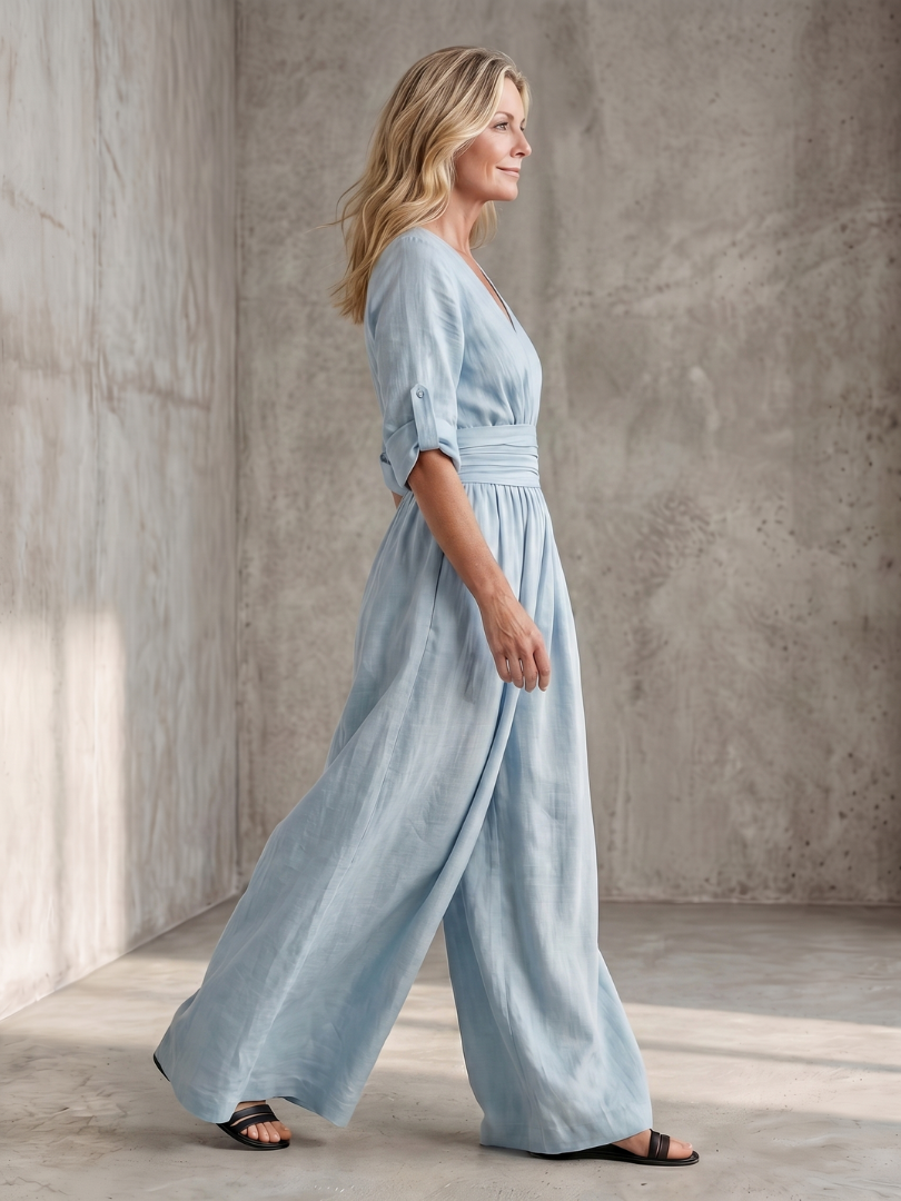 V-Neck Wrap Front Half Sleeve Wide Leg Jumpsuit 13