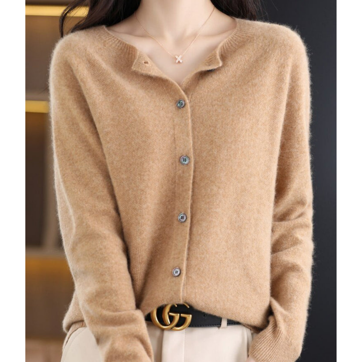 Round Neck Button Front Long Sleeve Knit Cardigan 12