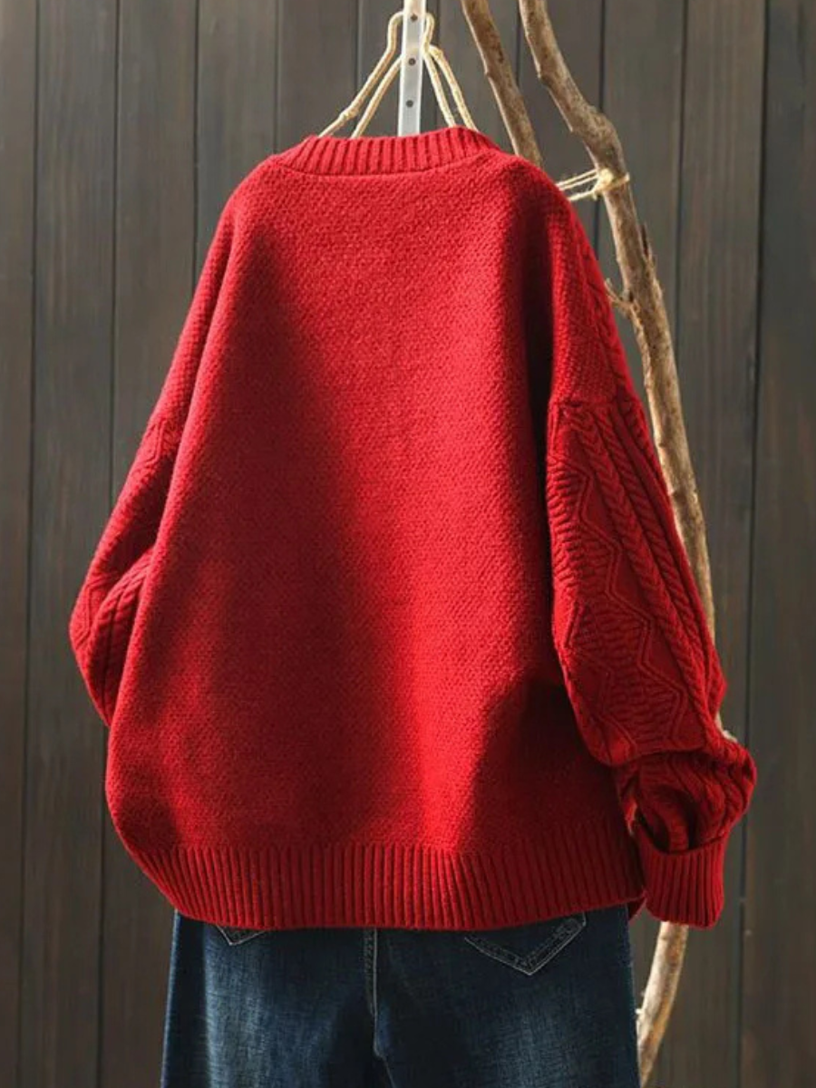 Crew Neck Cable Sleeve Drop Shoulder Sweater