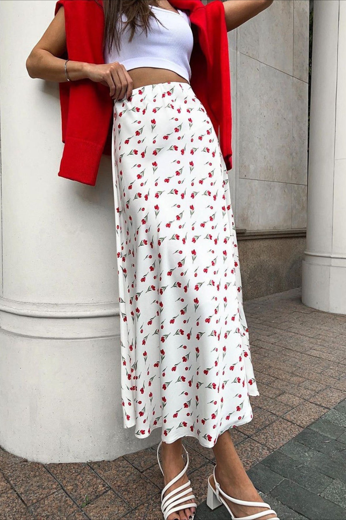 Cherry Print High Waist A-Line Skirt