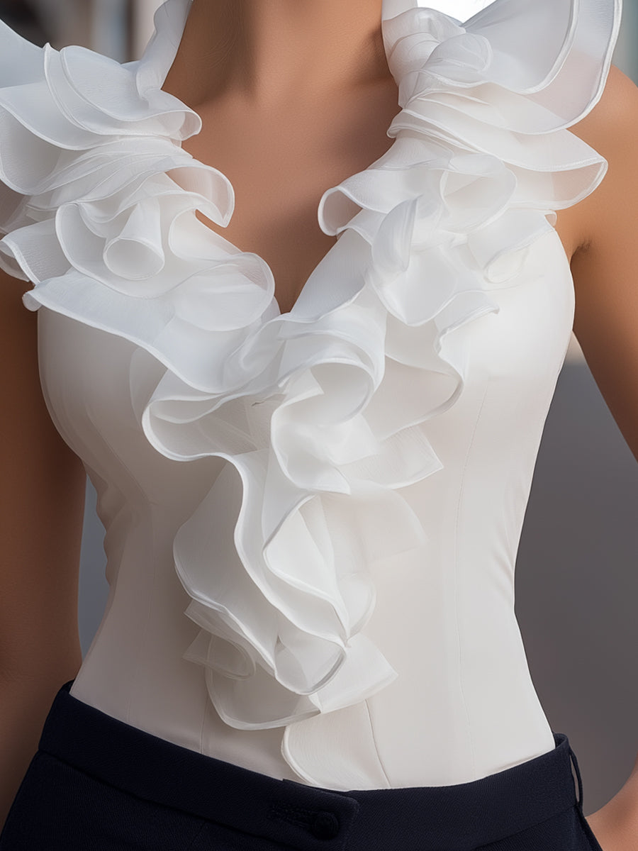 Sleeveless Ruffle Trim V-Neck Chiffon Top 4
