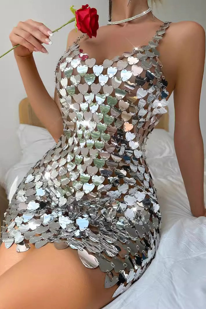 Heart Sequin Spaghetti Strap Backless Bodycon Mini Dress - View 2