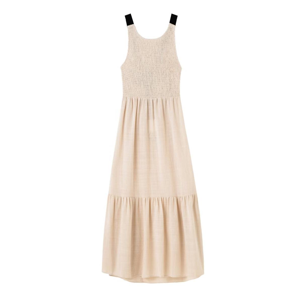 Wide Strap Smocked Round Neck Tiered Gathered Maxi Dress - View 2