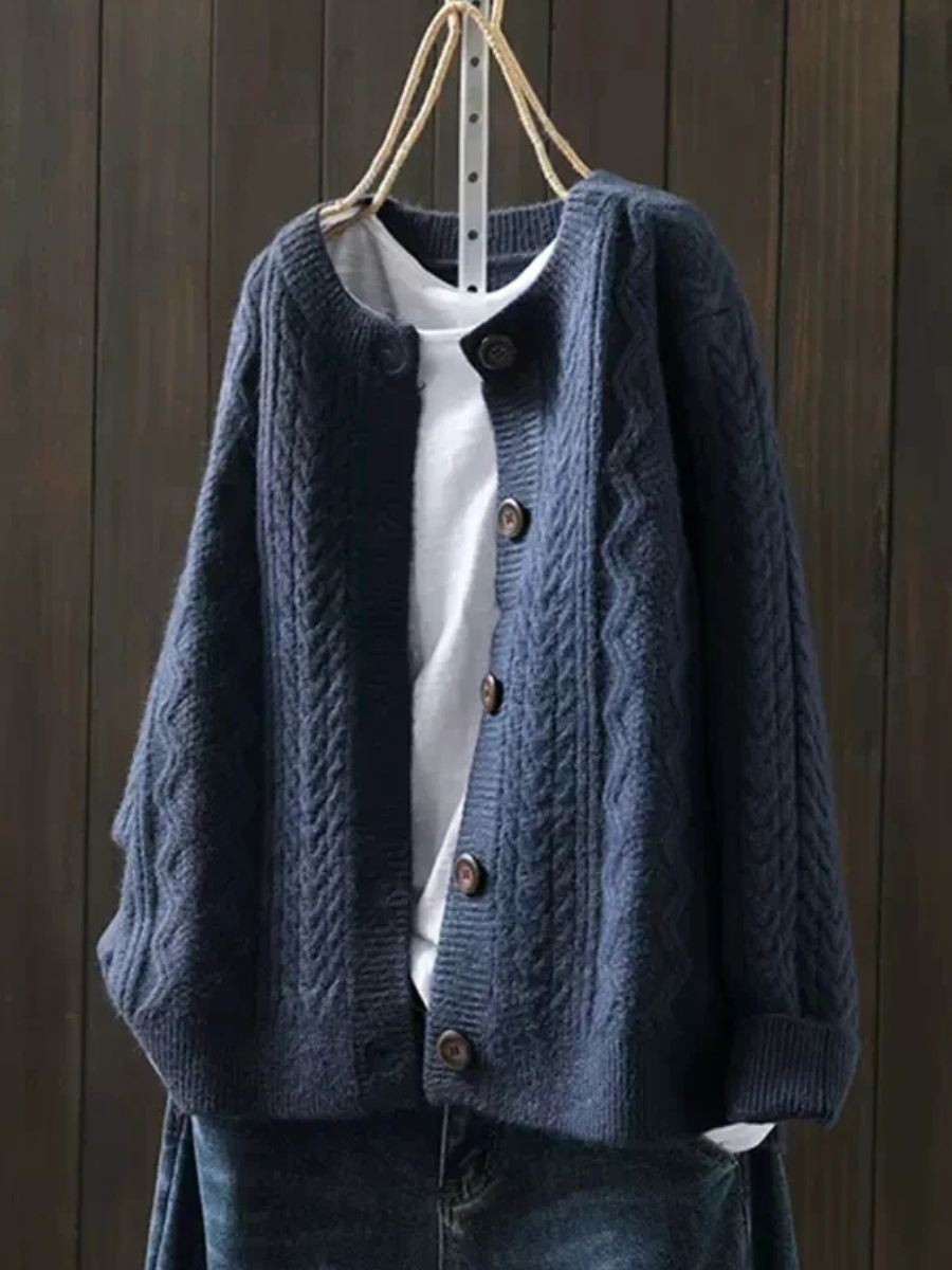 Crew Neck Cable Sleeve Drop Shoulder Sweater 4