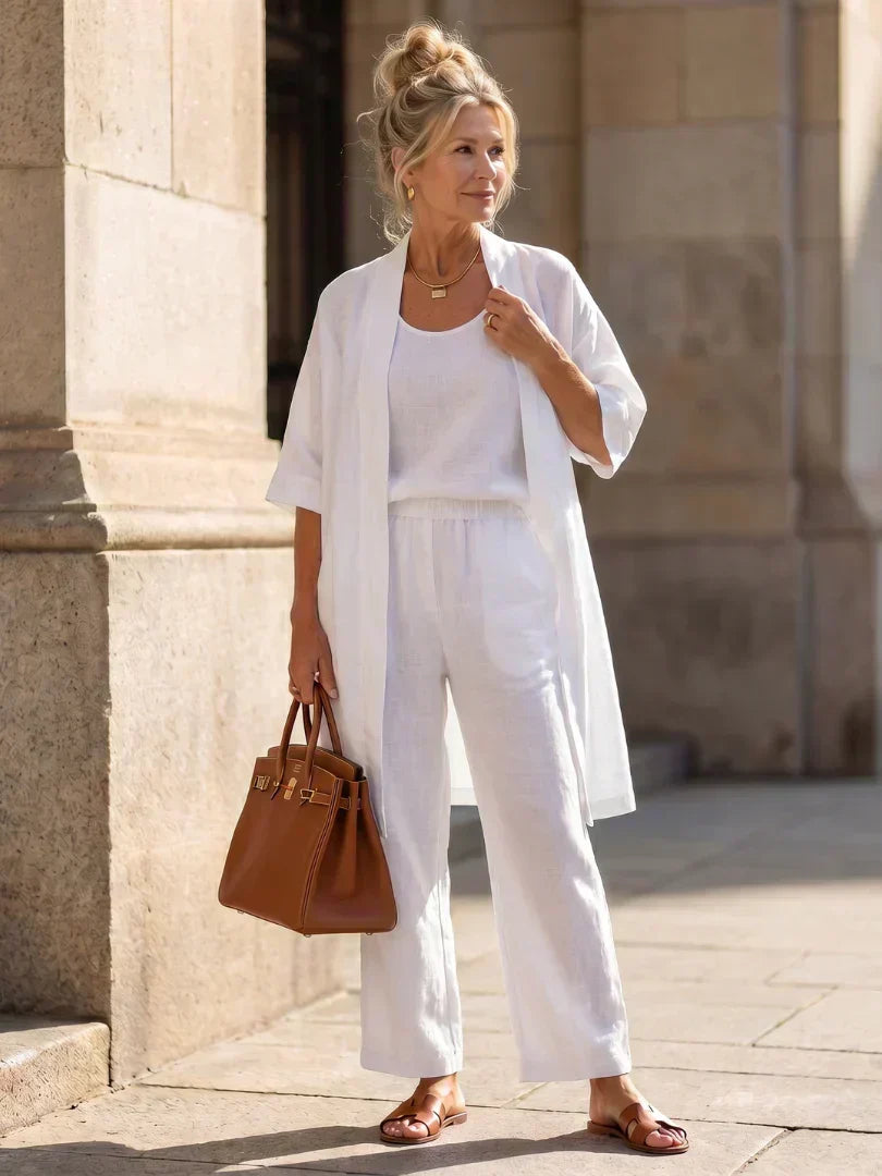 Sleeveless Tank Wide Leg Pants and Longline Duster Matching Set 16