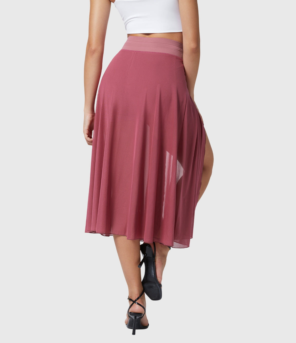 High Waist Drawstring Front Slit A-Line Midi Skirt 14