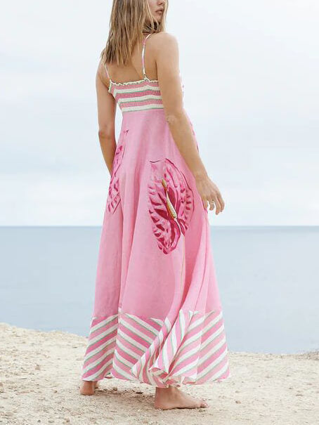 Striped Spaghetti Strap Smocked Tiered Flowy Maxi Dress 4