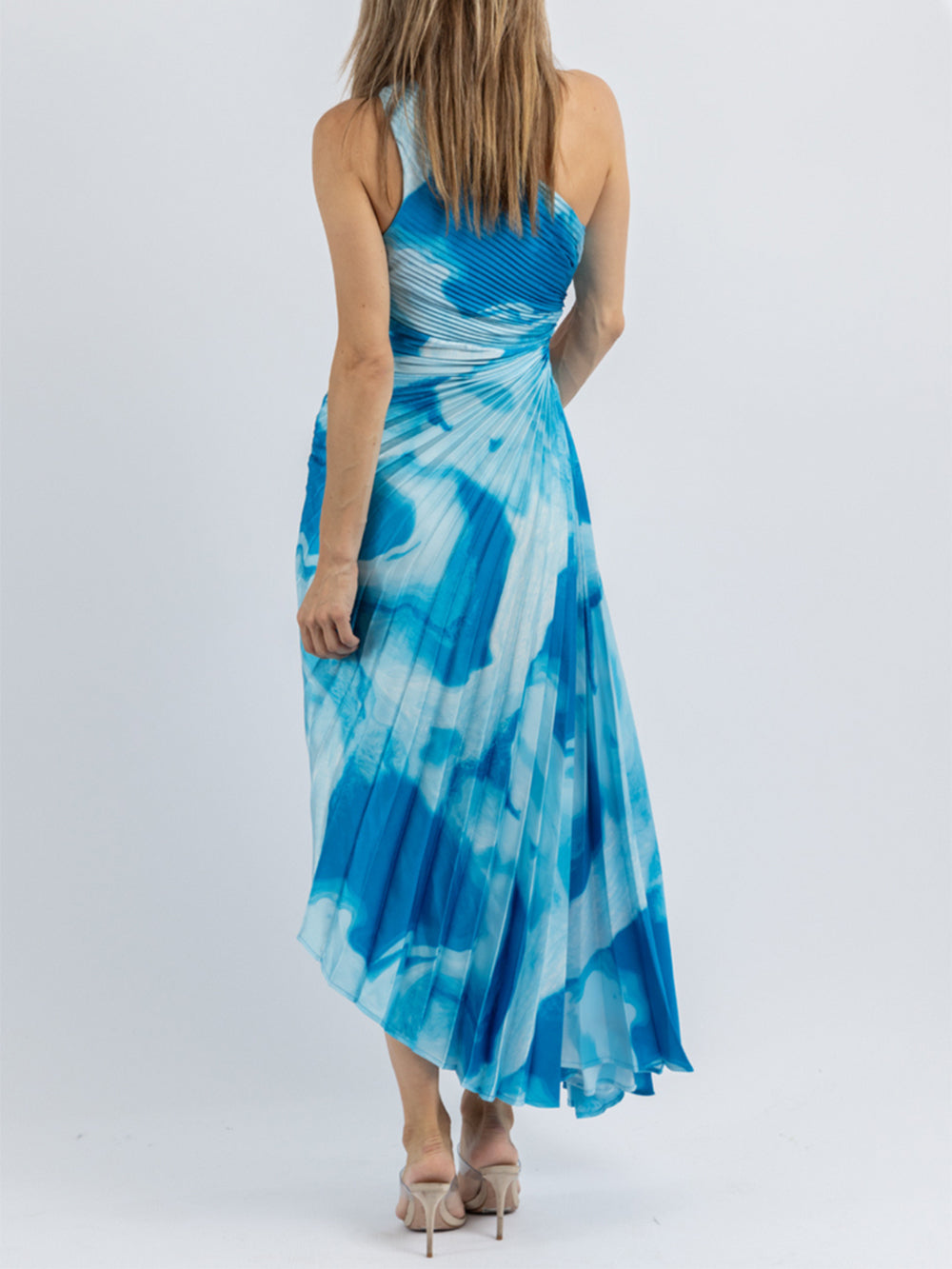 Tie Dye One Shoulder Pleated Cut Out Maxi Dress 2