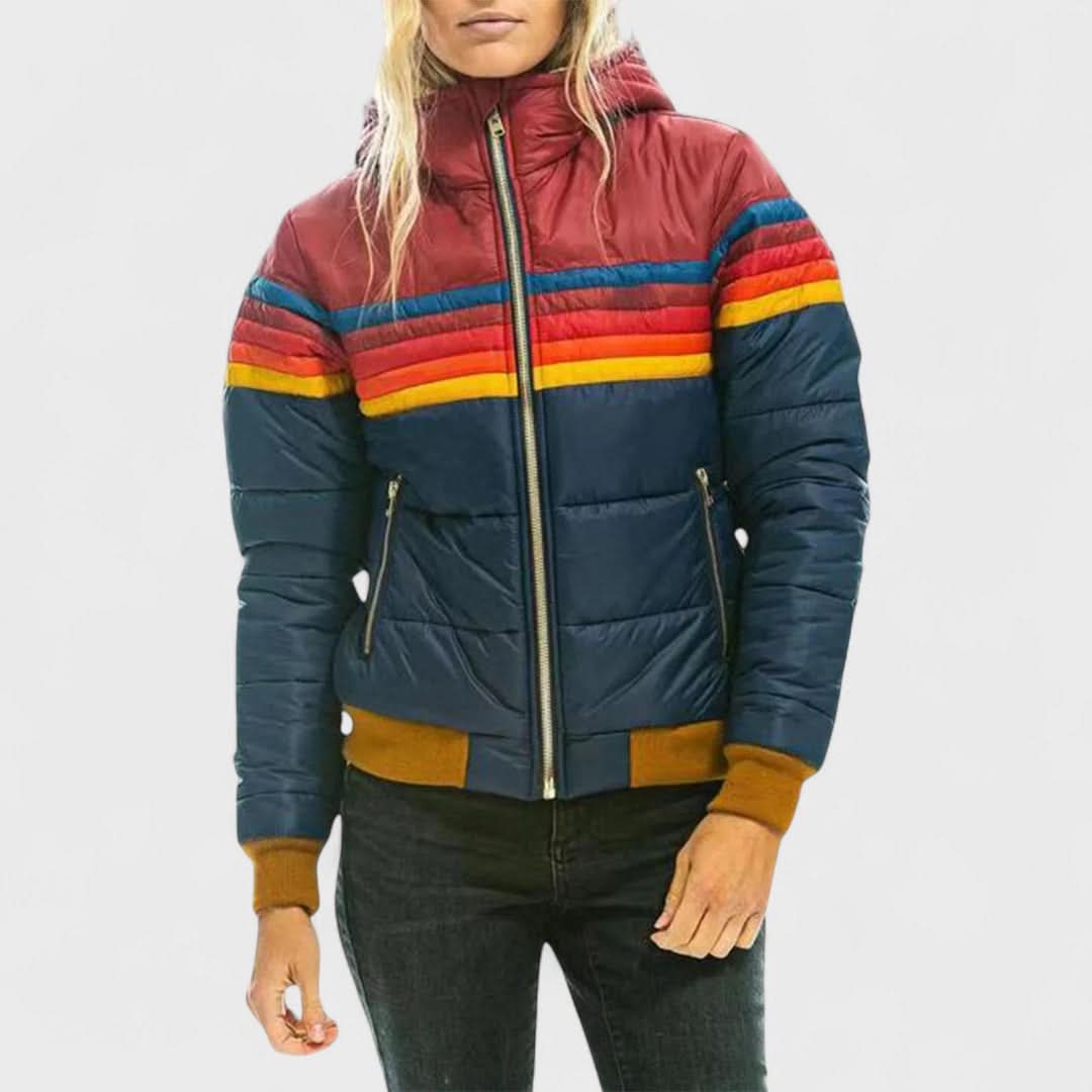 Striped Hooded Zip Front Puffer Jacket 4