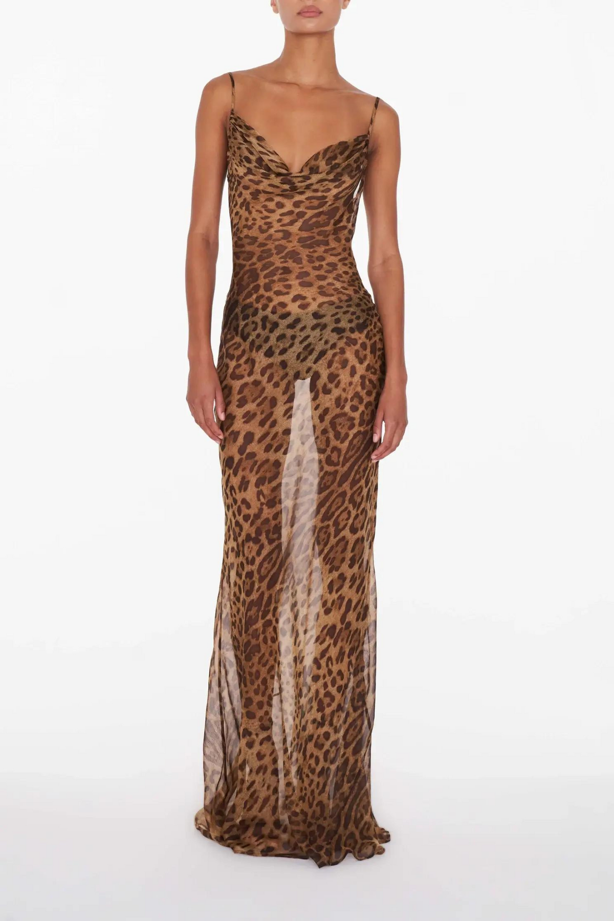 Leopard Print Spaghetti Strap Backless Slip Mermaid Hem Maxi Gown - View 6
