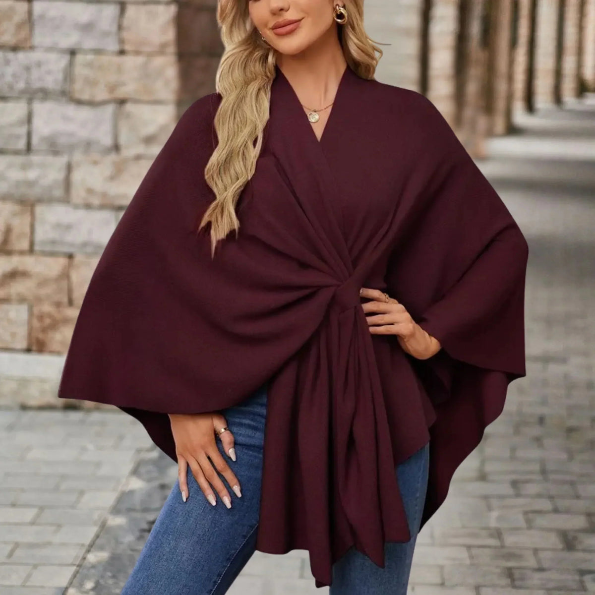 Twist Front Open Draped Cape Poncho 10