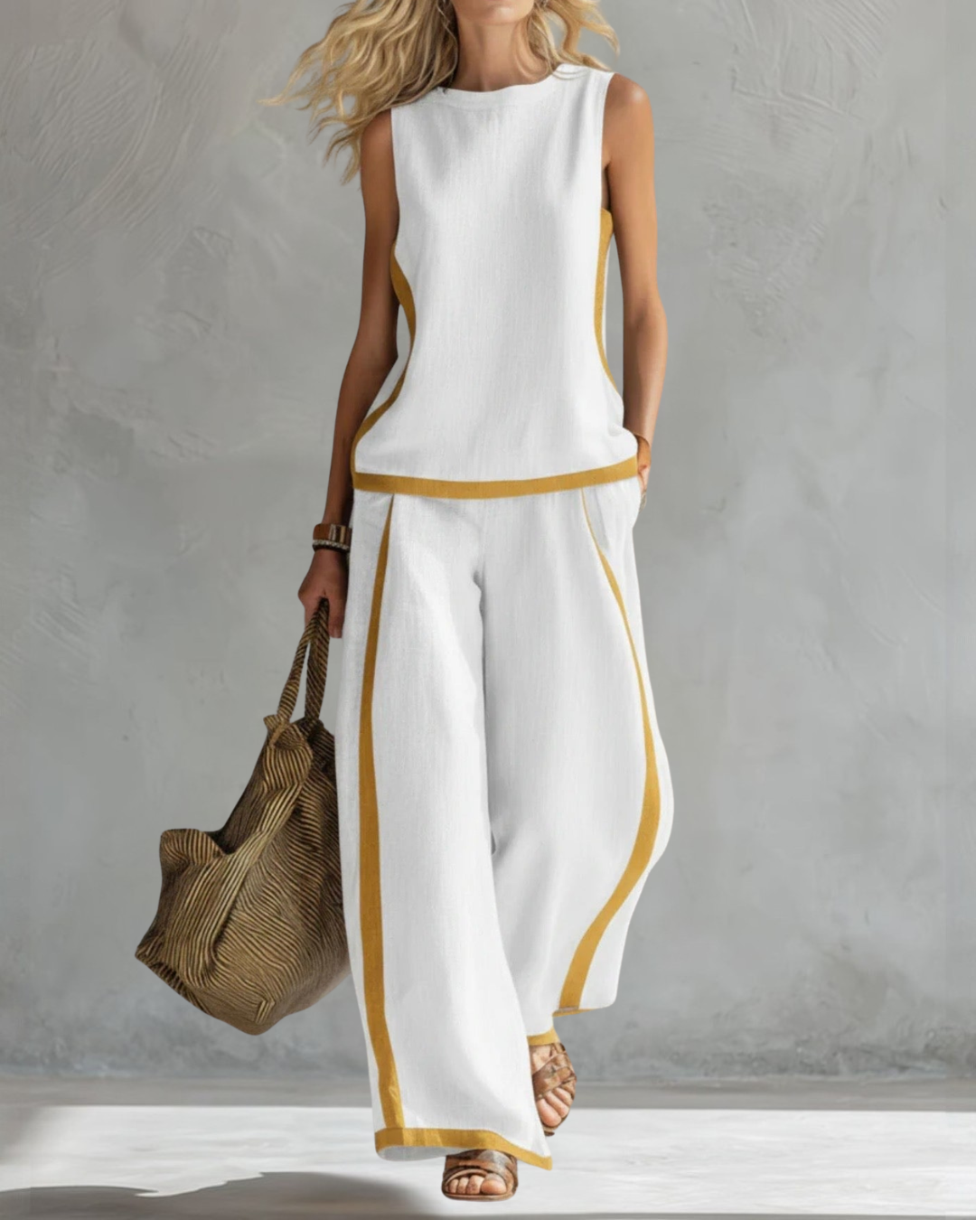 Contrast Trim Sleeveless Top and Wide Leg Pants Two Piece Set 9
