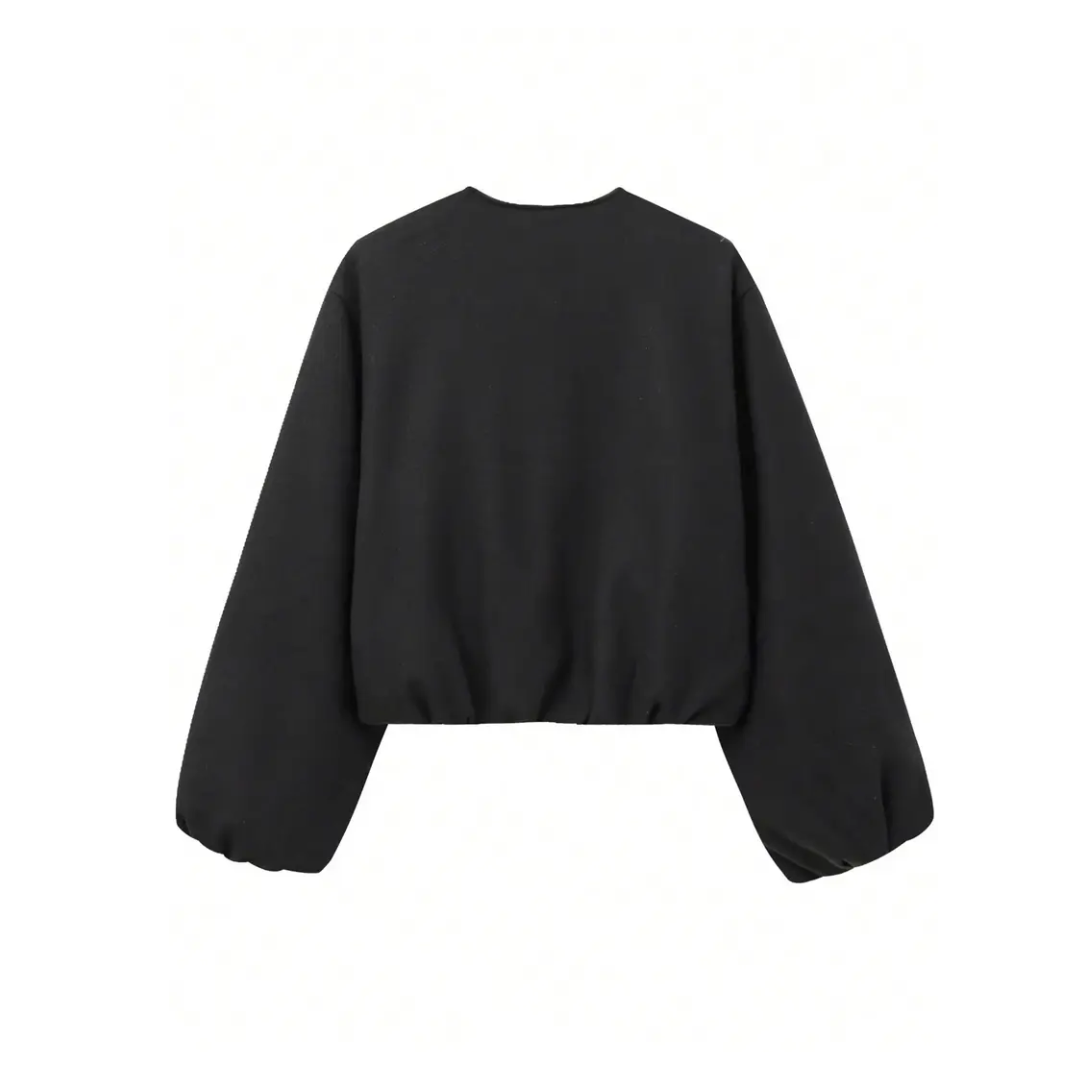Zip Front Collarless Cropped Jacket 4
