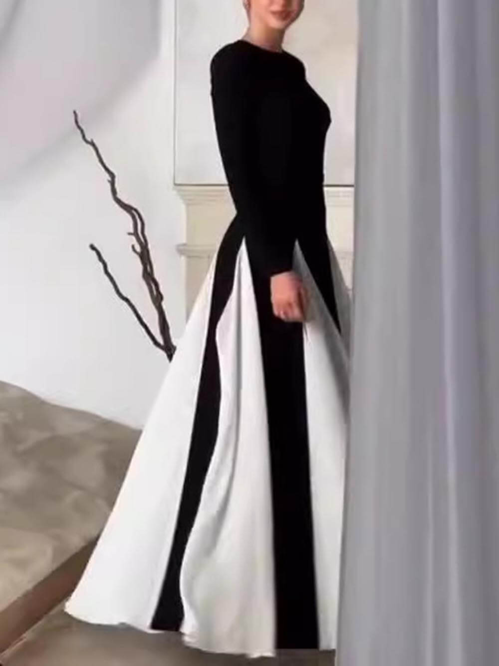 Glam Elegant Panelled Tulle Long Sleeve A - line Maxi Dress - View 5