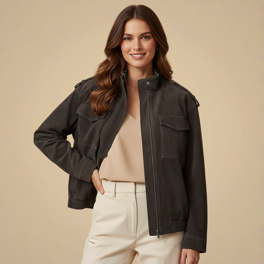 Stand Collar Zip Front Flap Pocket Utility Jacket 8
