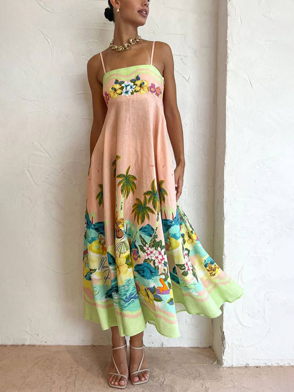 Sling Printed Midi Dress