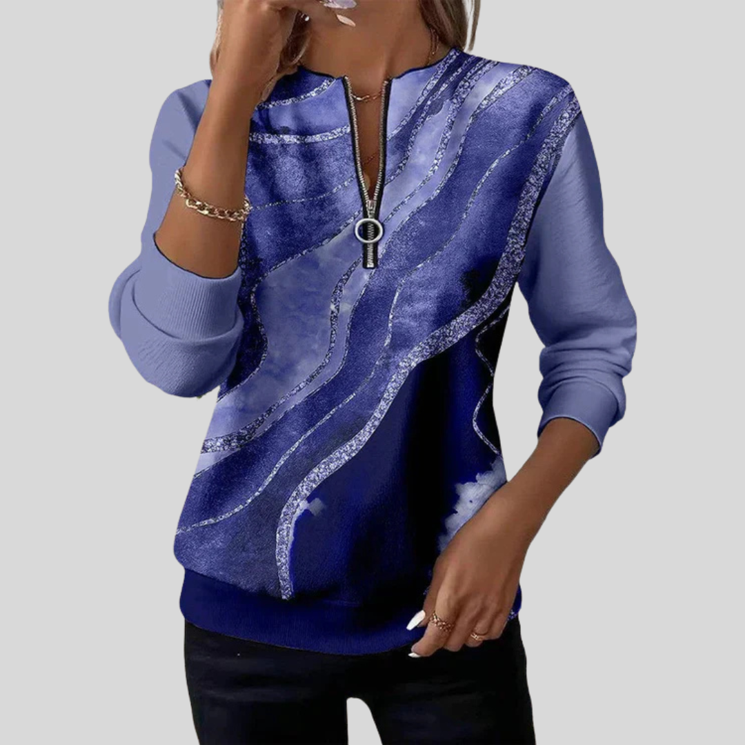 Quarter Zip Marble Print Long Sleeve Sweatshirt 2