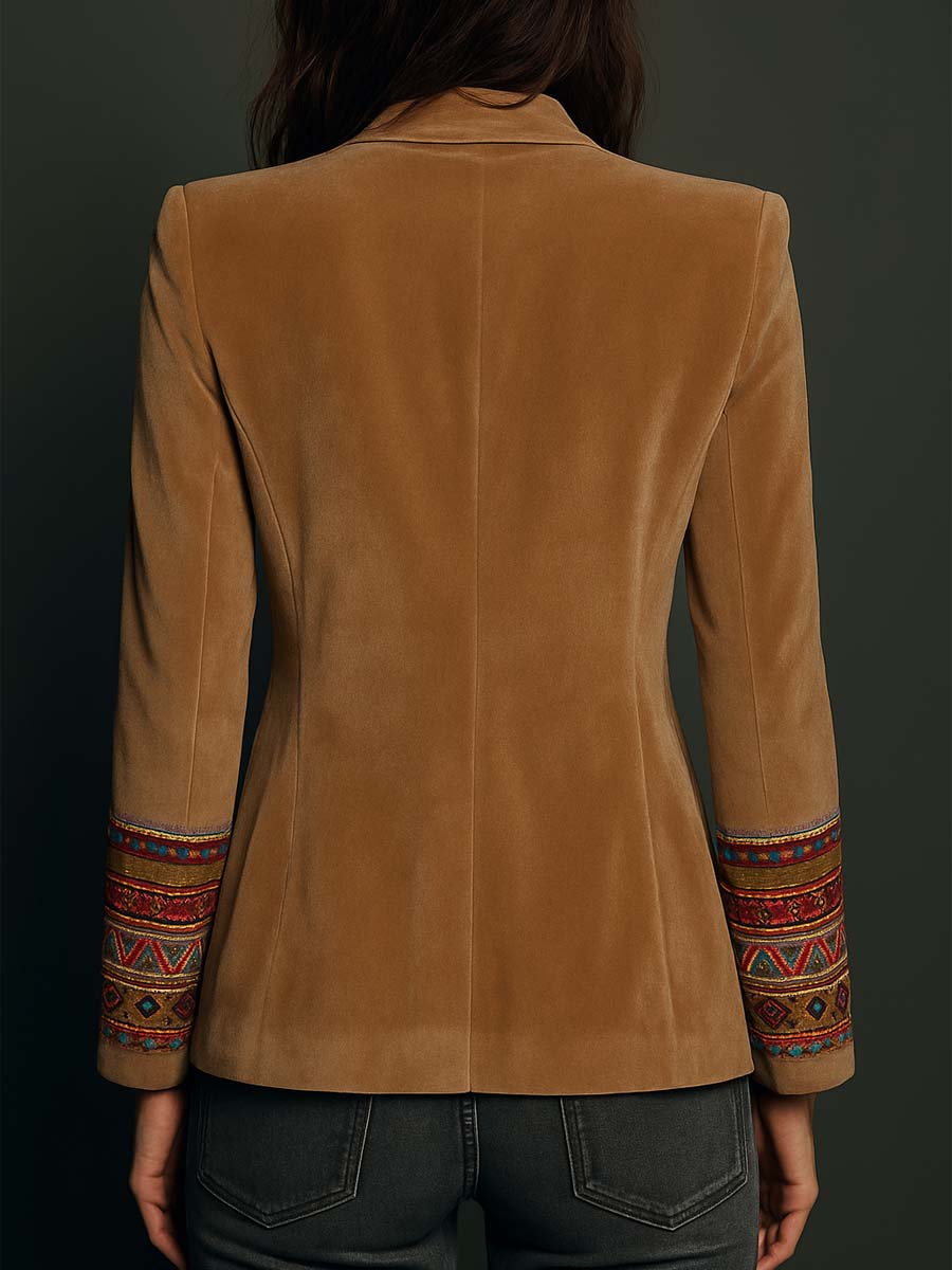 Embroidered Beaded Trim Velvet Blazer 5