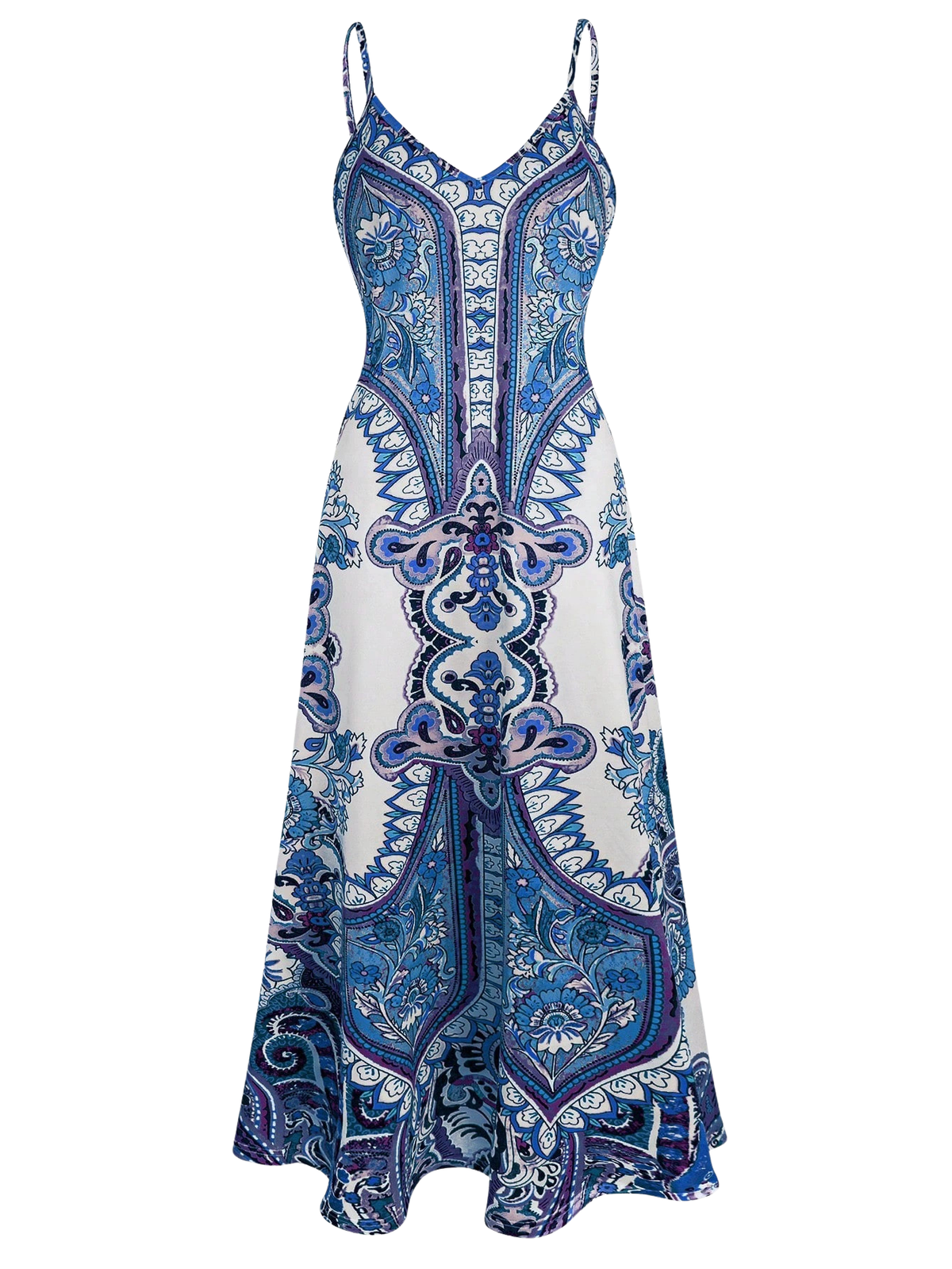 Paisley Print V-Neck Spaghetti Strap Boho Maxi Dress 2
