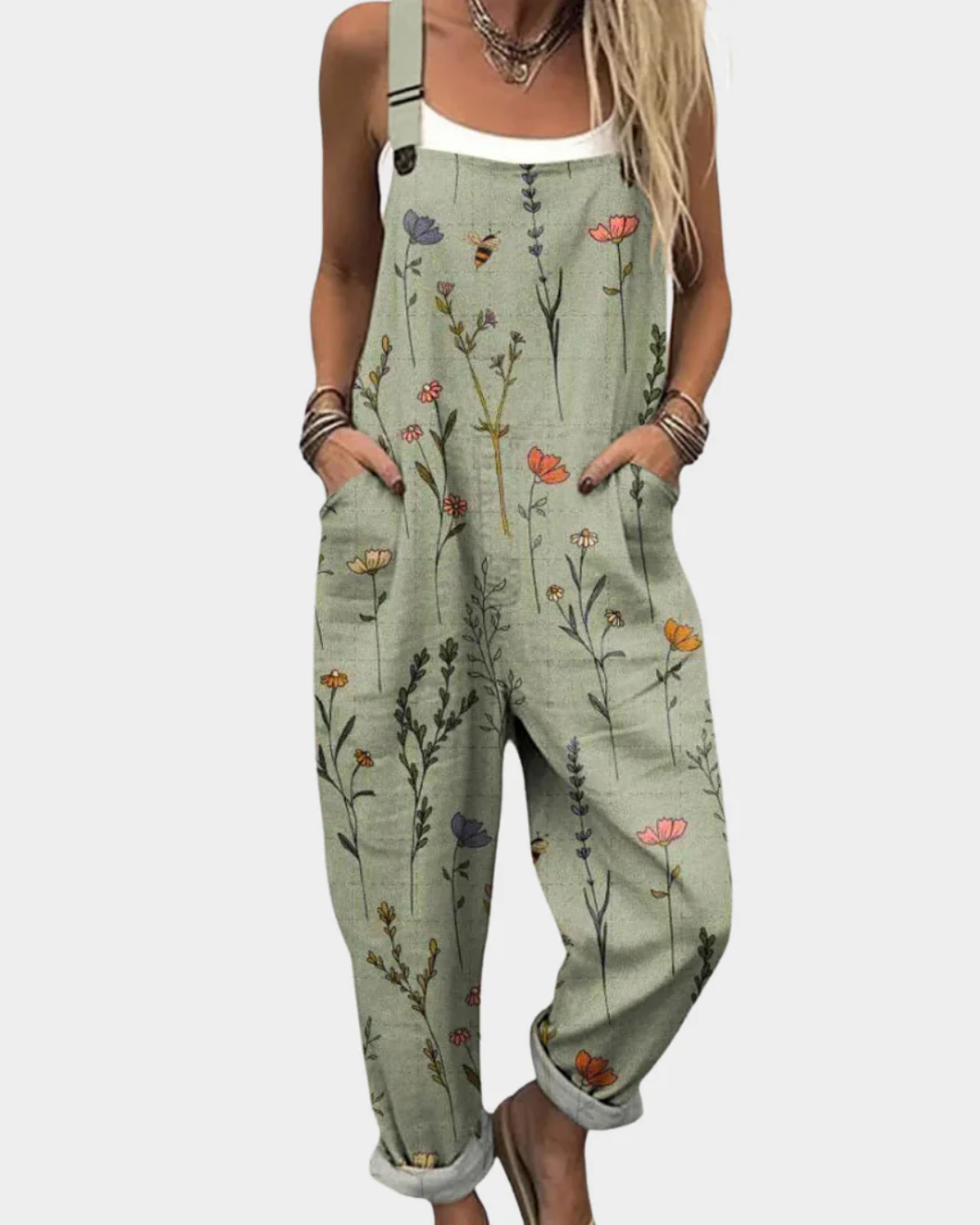 Wildflower Print Cuffed Leg Overall Jumpsuit with Pockets 7