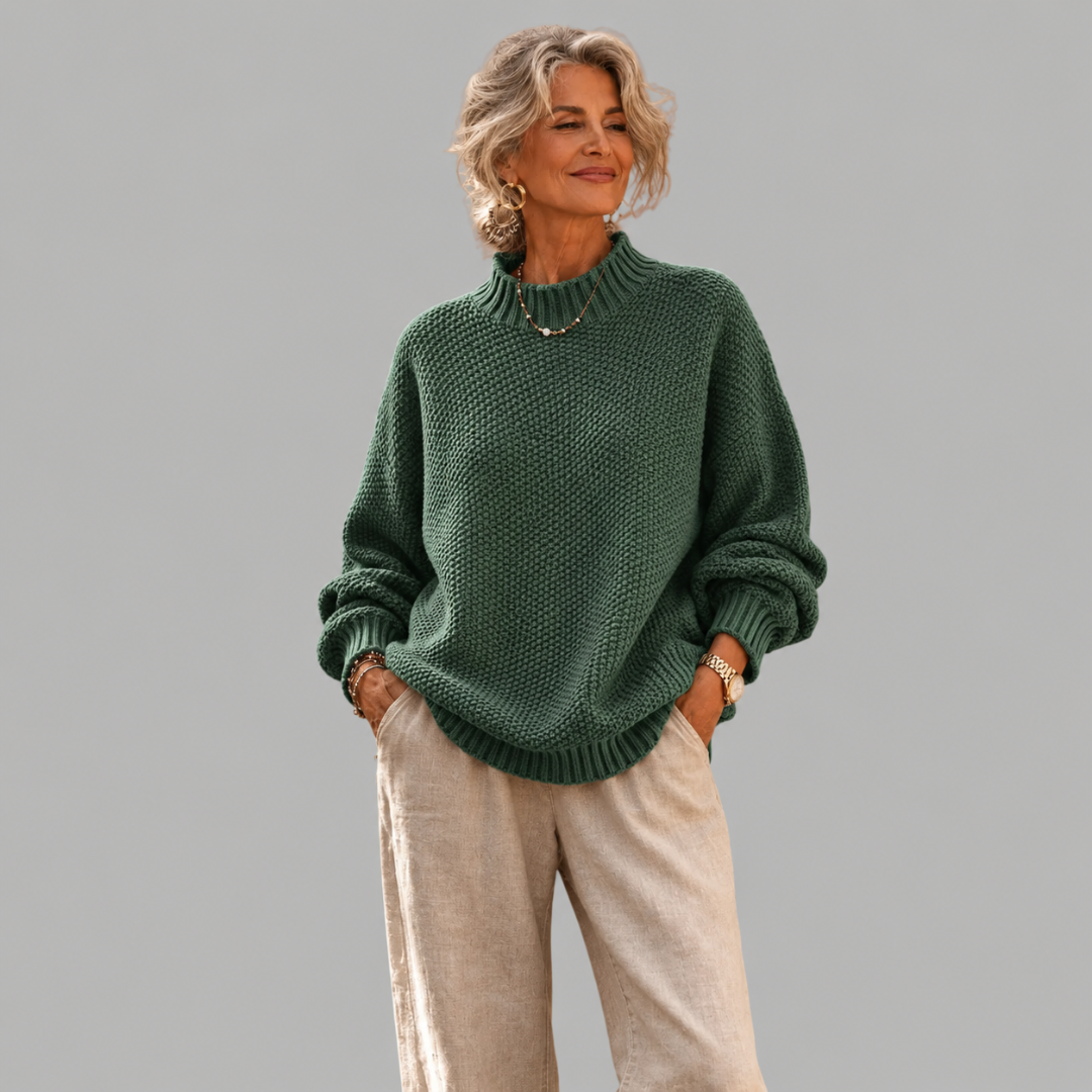 Mock Neck Long Sleeve Chunky Knit Sweater