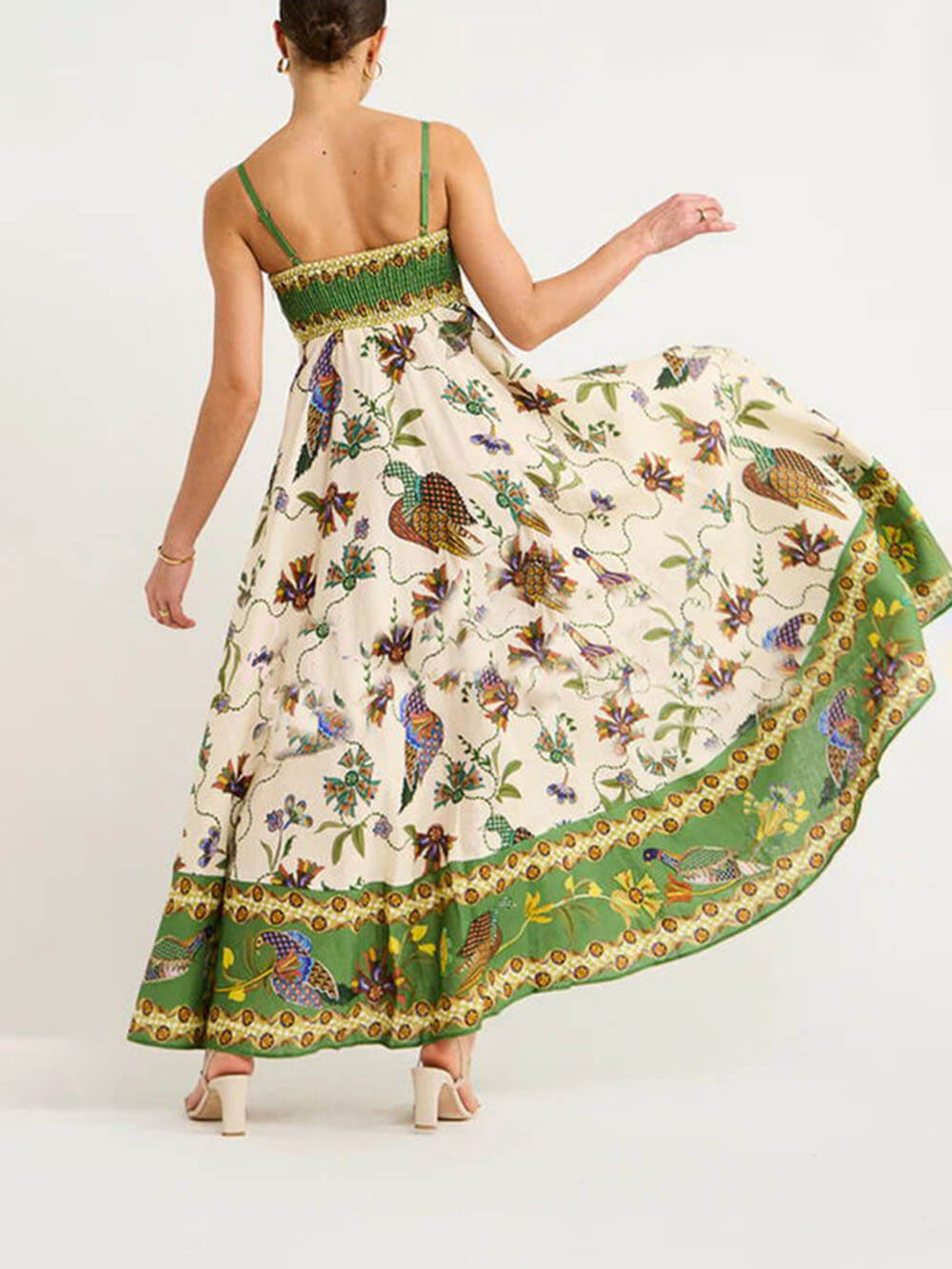 Sun Drenched Unique Print Graceful Smocked Back Pocketed