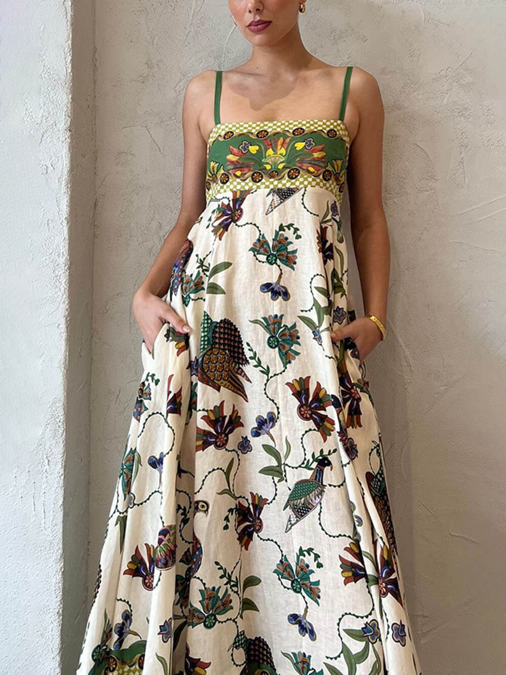 Sun Drenched Unique Print Graceful Smocked Back Pocketed