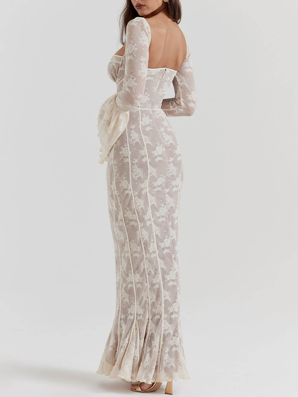 Vintage Cream Lace Maxi Dress - View 5