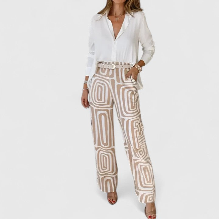 Geometric Print Belted Wide Leg Pants 3