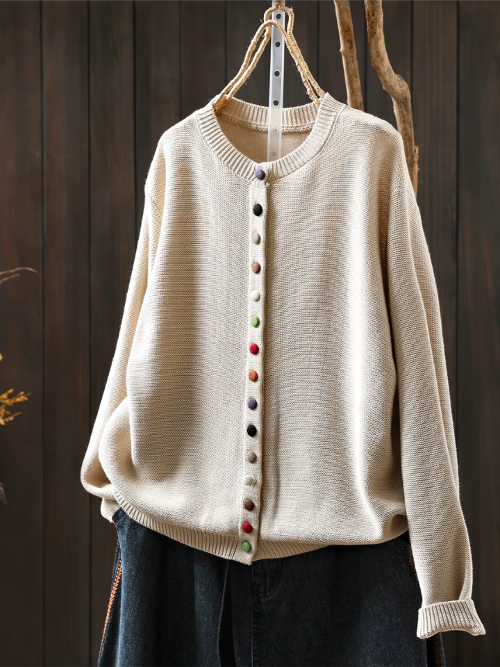 Round Neck Pom Button Front Knit Cardigan 4
