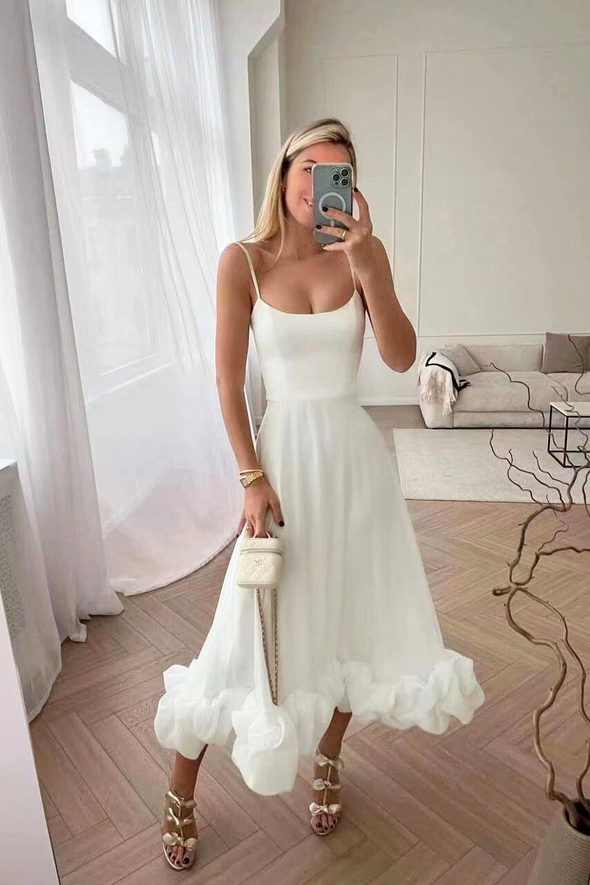 Spaghetti Strap Pleated Ruffle Maxi Dress 5