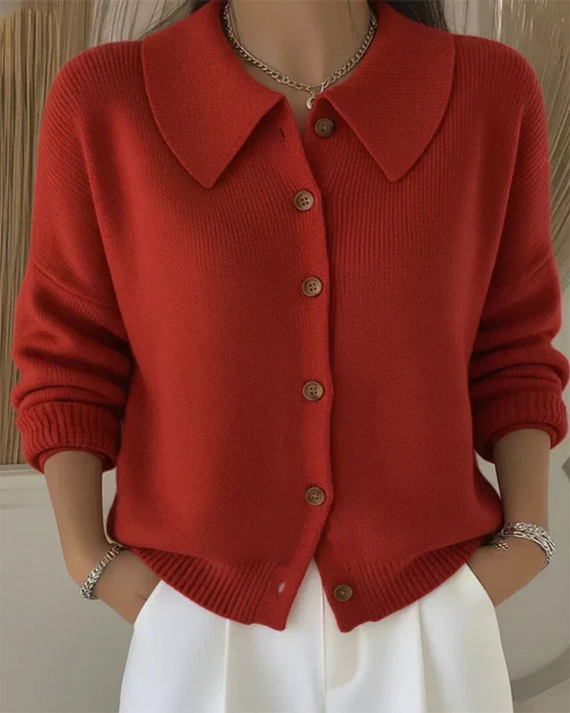 Collared Button Front Ribbed Knit Cardigan 2