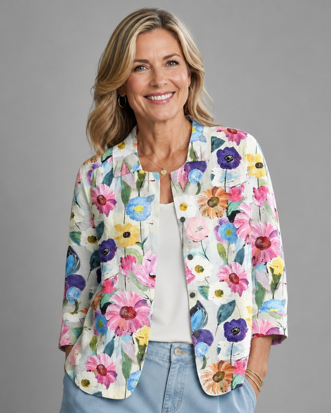 Floral Print Open Front Blazer